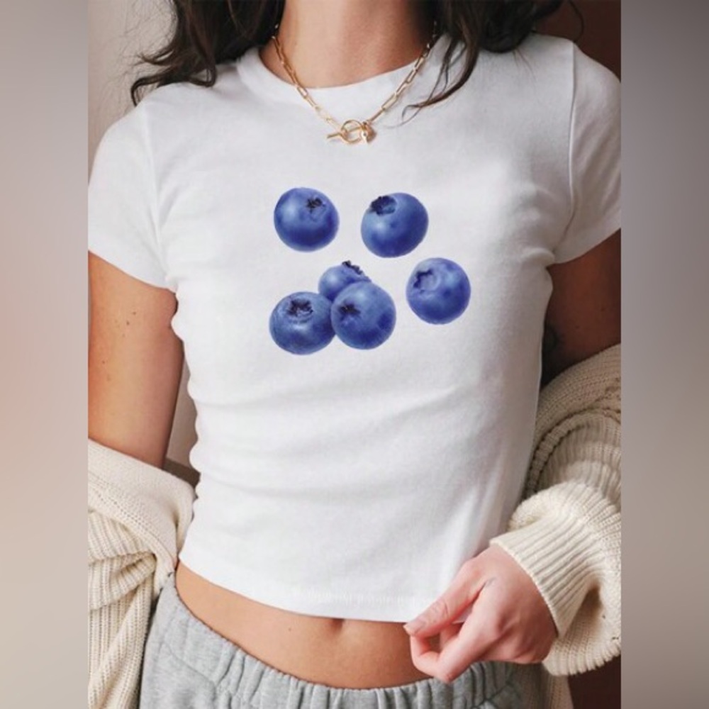 White Blueberry Print Women's Top BABYTEE